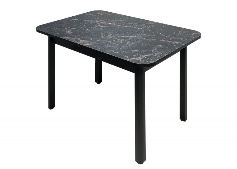 Стол Премьер раздвижной 120 x 80 (+50) см / Прямоугольный / Пластик Мрамор Марквина чёрный / Опора 9 (металл) Чёрная РУСТ